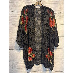 Do Everything In Love Sheer Black Rose Kimono Jacket OS